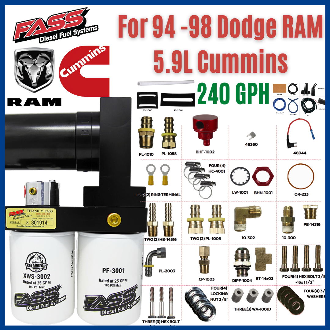 FASS 94-98 Dodge 2500/3500 Cummins 260gph/45psi Titanium Plus Fuel Air Separation System