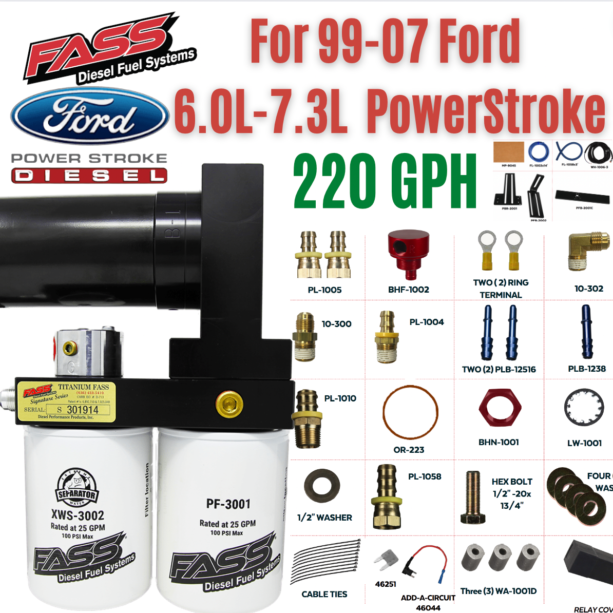 FASS 99-07 Ford F250/F350 Powerstroke 220gph/55psi Titanium Series Plus Fuel Air Separator