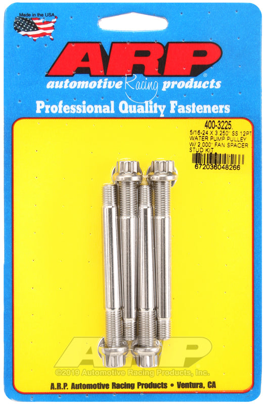ARP 5/16-24 X 3.250 SS 12pt water pump pulley w/ 2.000in fan spacer stud kit